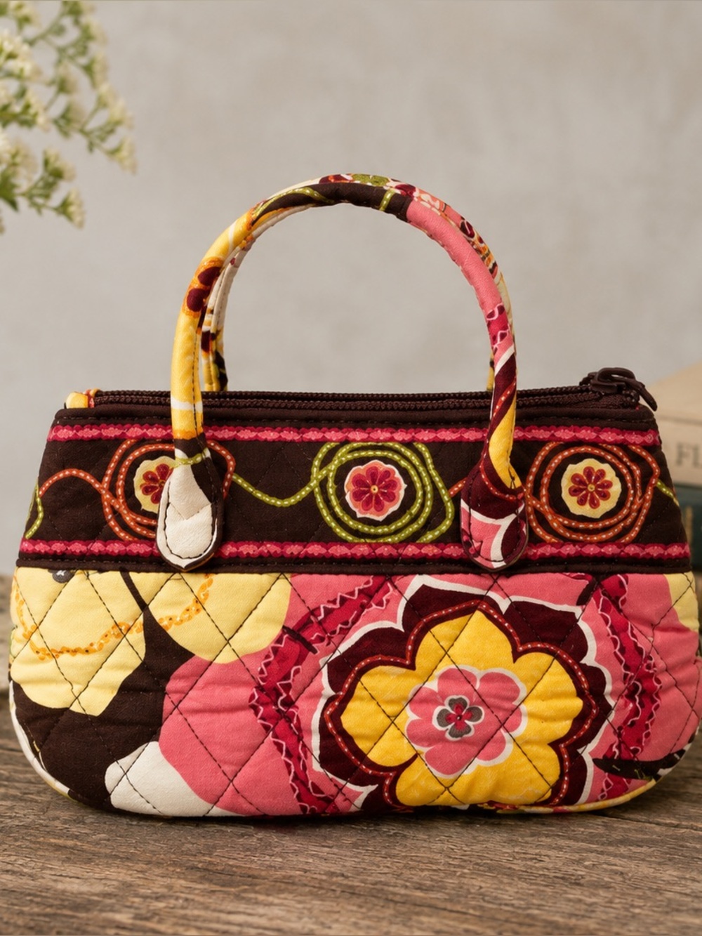 Vera Bradley mini top handle bag in the "Buttercup" pattern purse handbag tiny